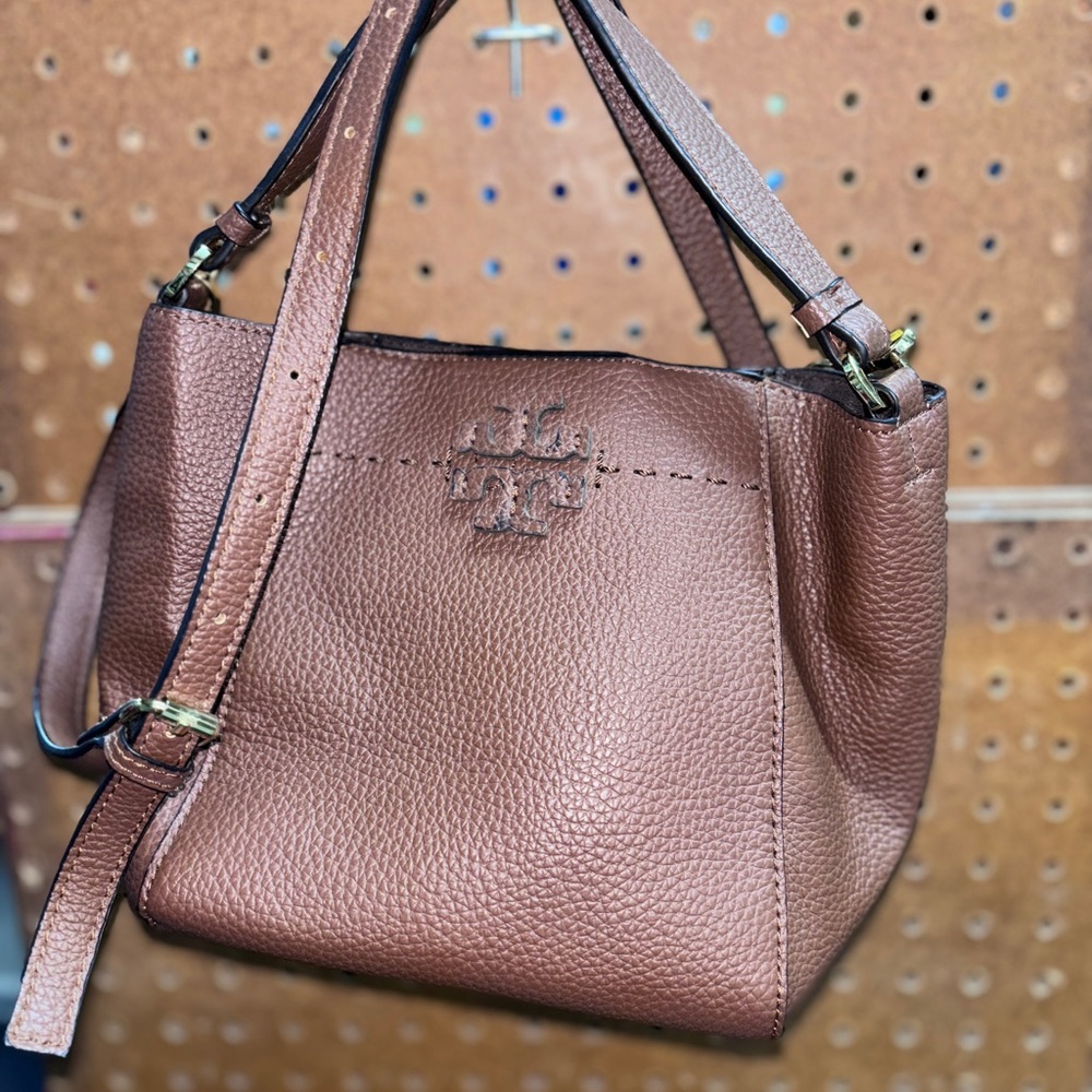 Tory Burch McGraw small bucket purse HTF deep brown